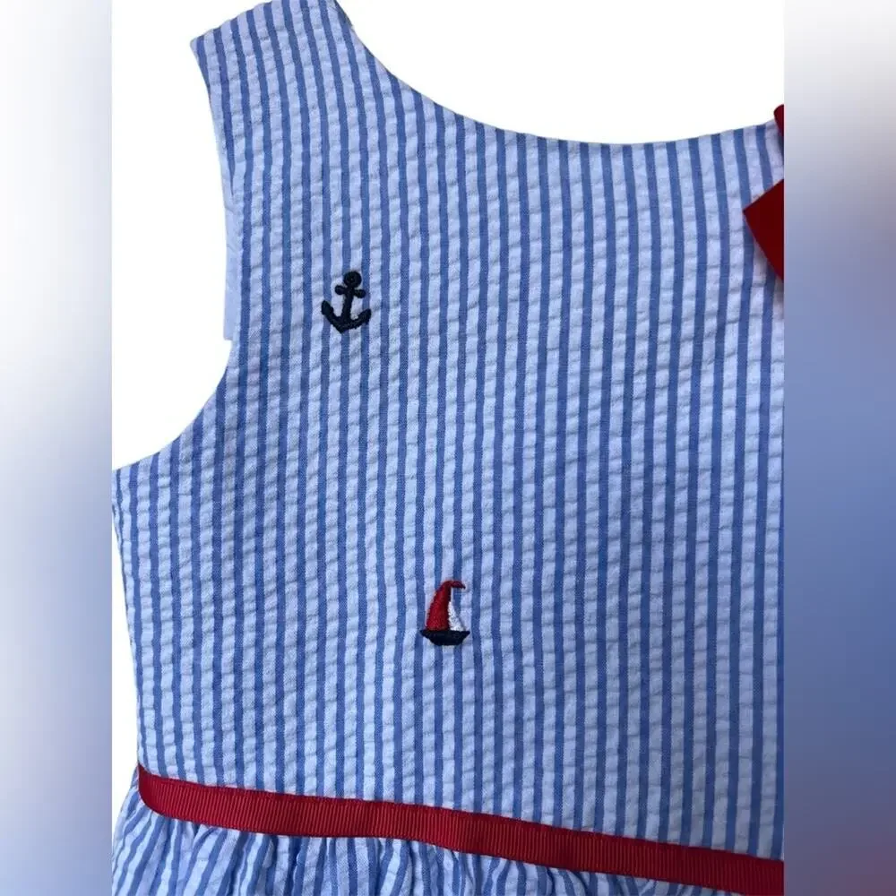 Rare Editions Girls Dress Seersucker Sailboats Size 4T New with Tags